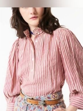 Antik Batik Meela Red Metallic Striped Lurex Blouse 42